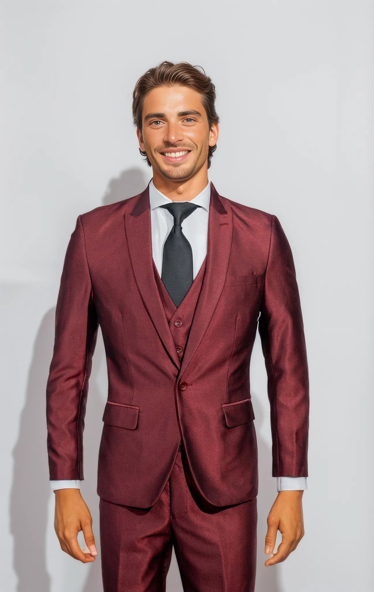 Shark Skin Burgundy Suit