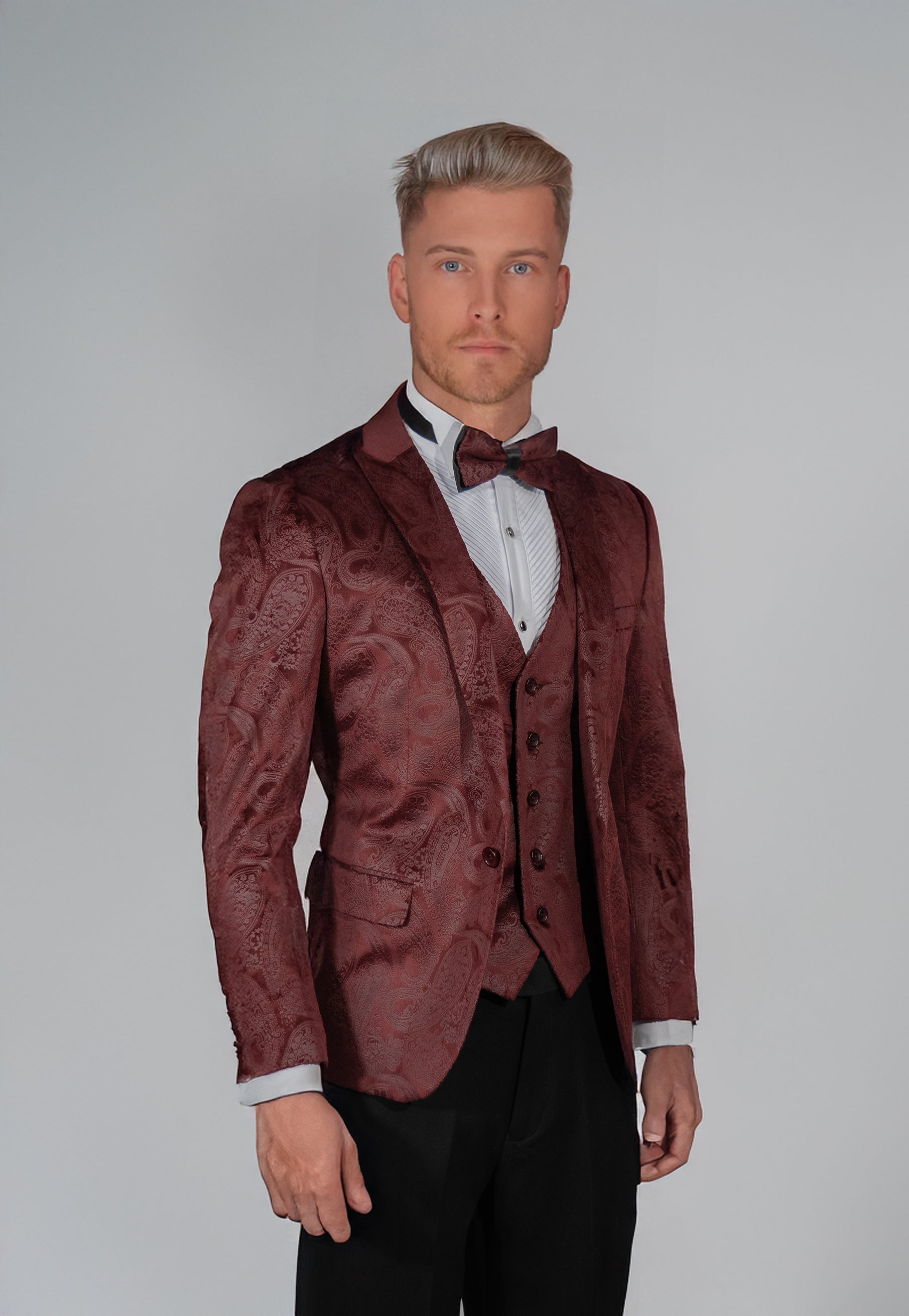 Burgundy Velvet Paisley Suit