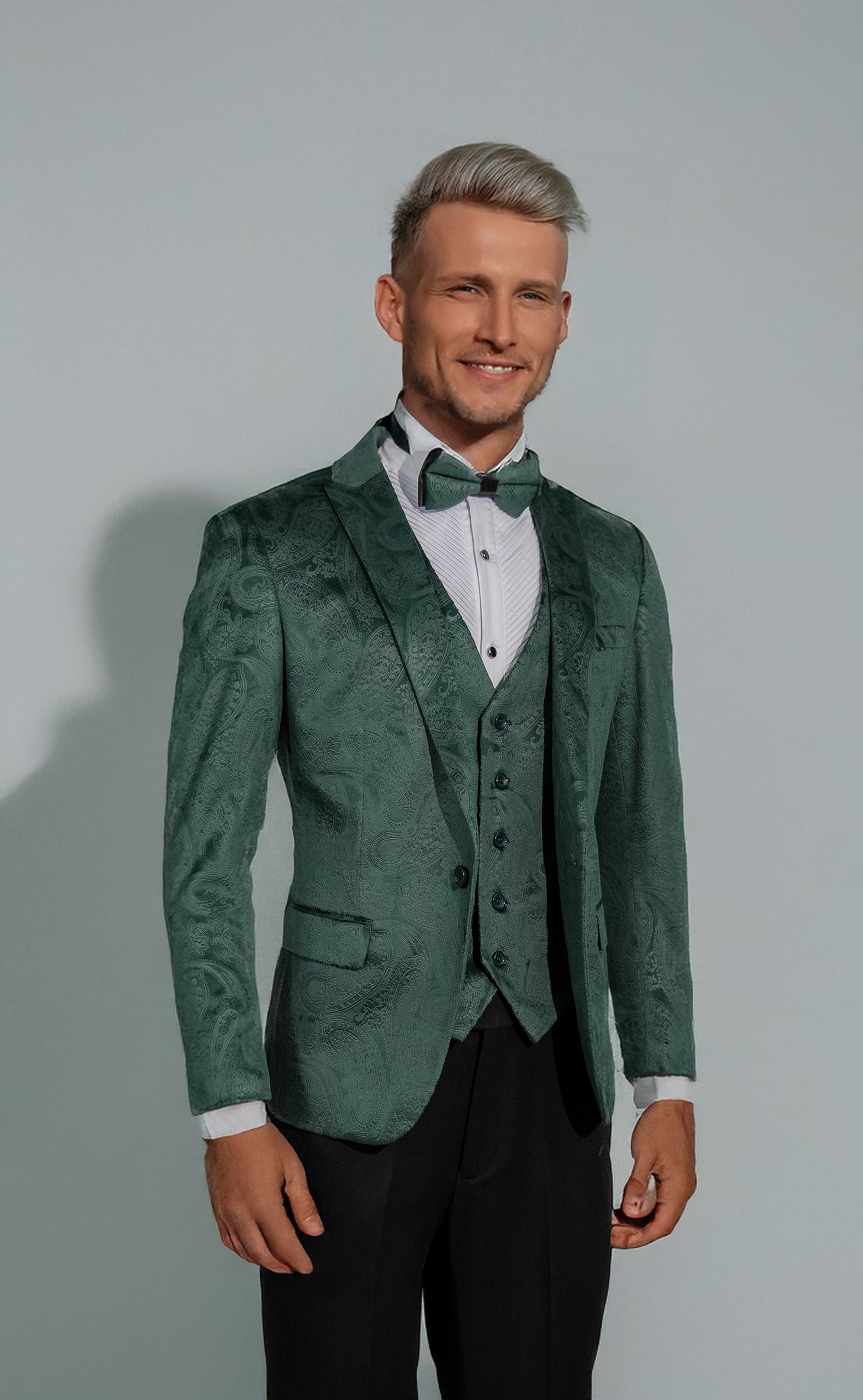 Emerald Green Velvet Paisley Suit
