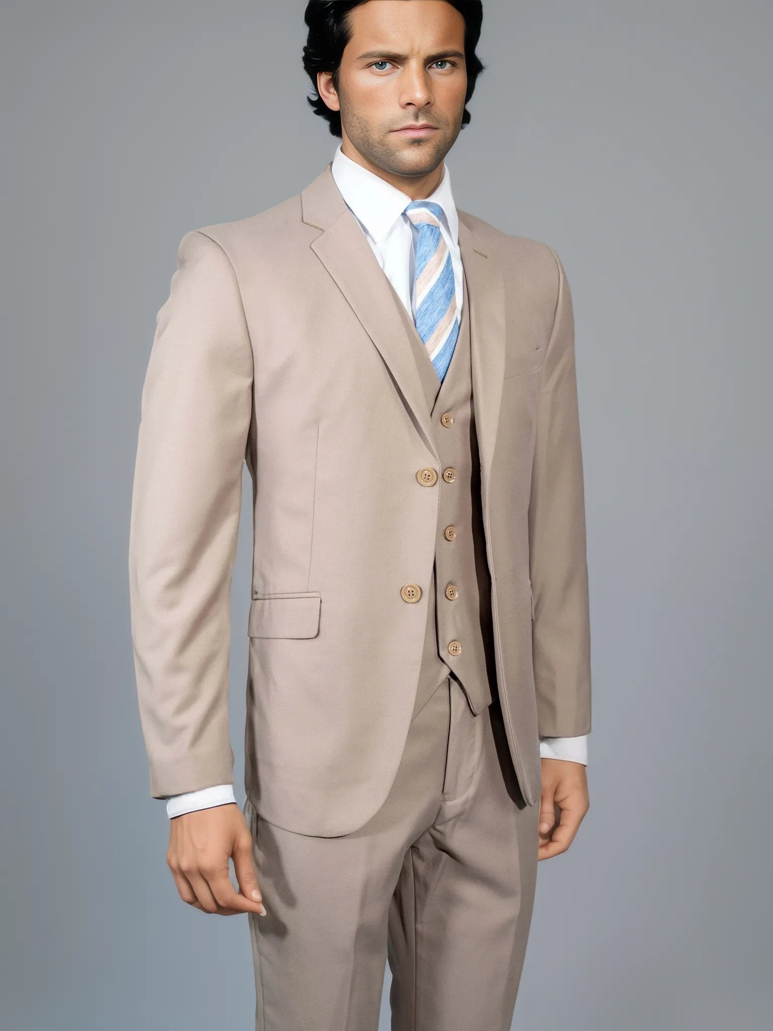 Beige Solid Suit