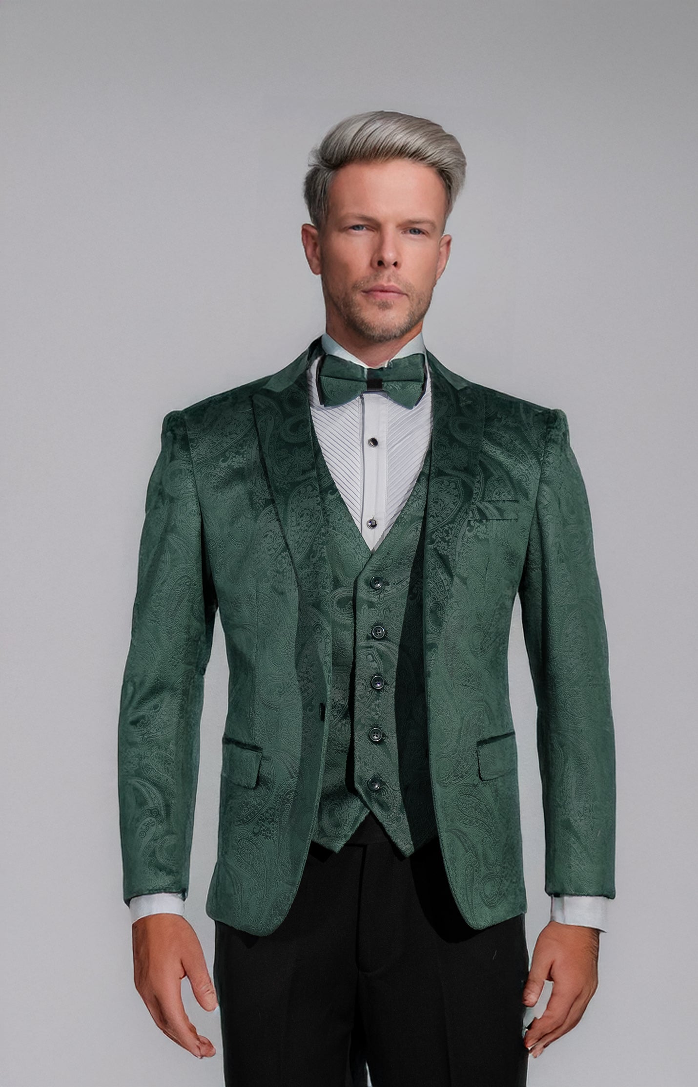 Emerald Green Velvet Paisley Suit