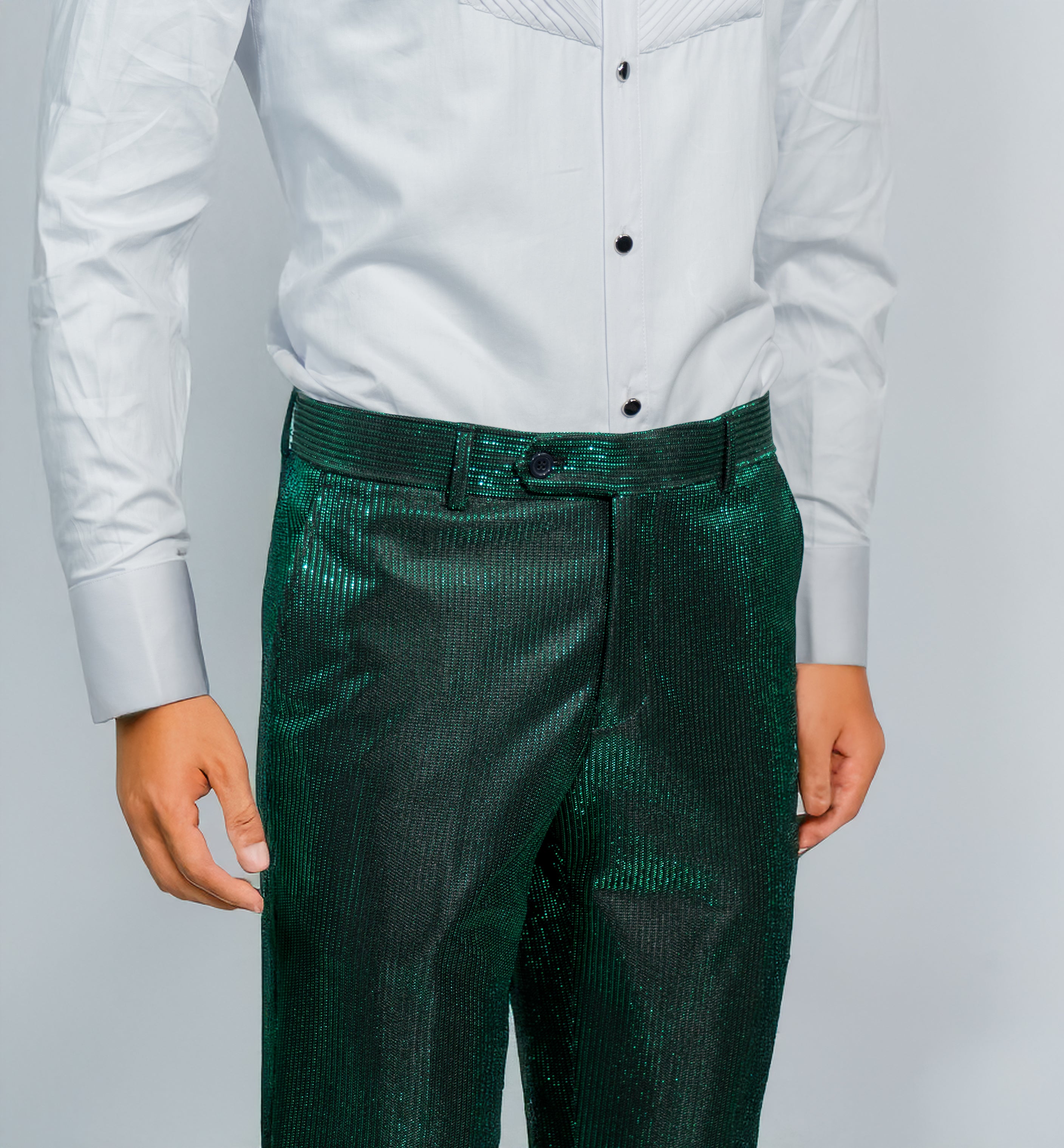 Shawl Lapel Green Shiny Tuxedo