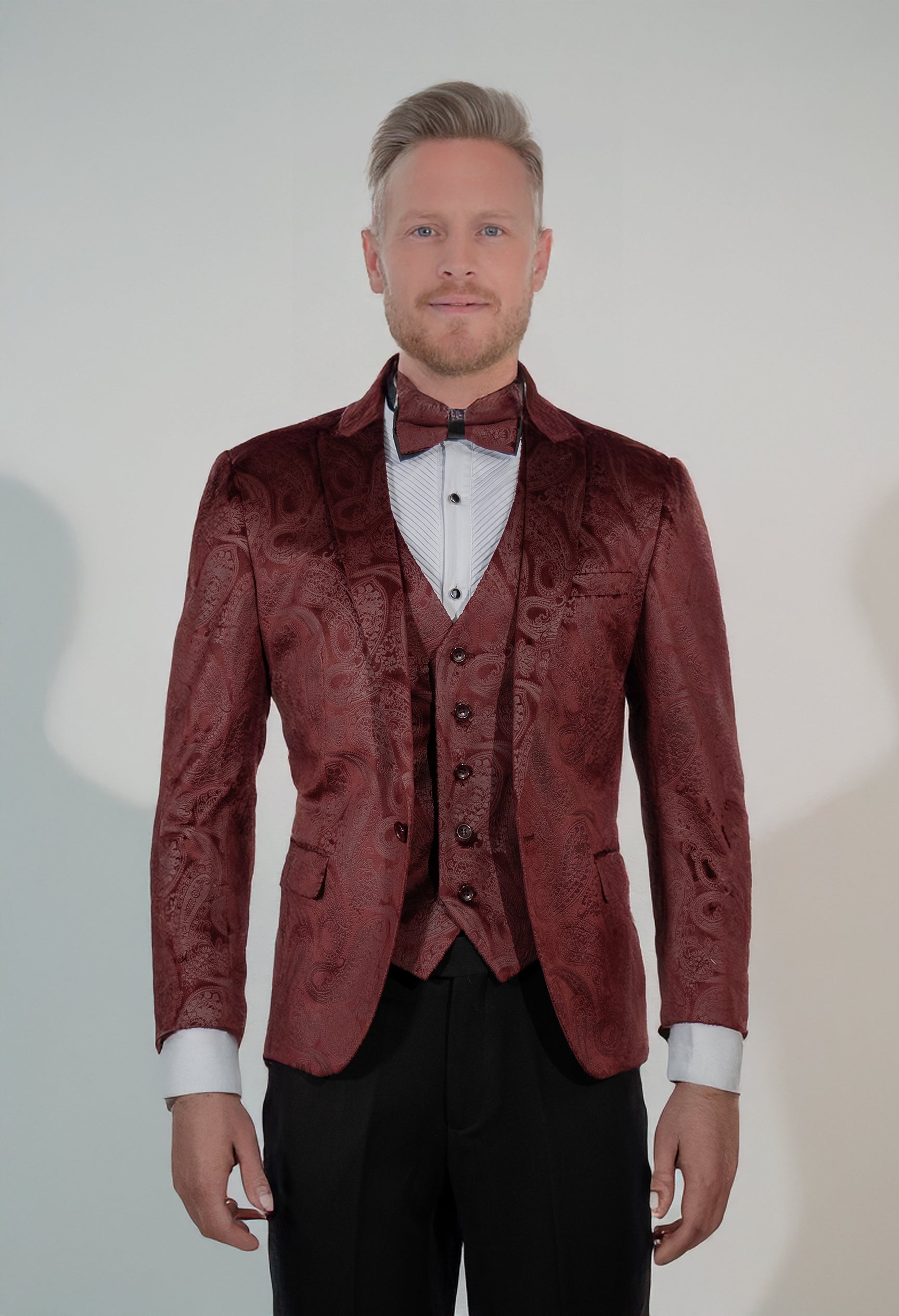 Burgundy Velvet Paisley Suit
