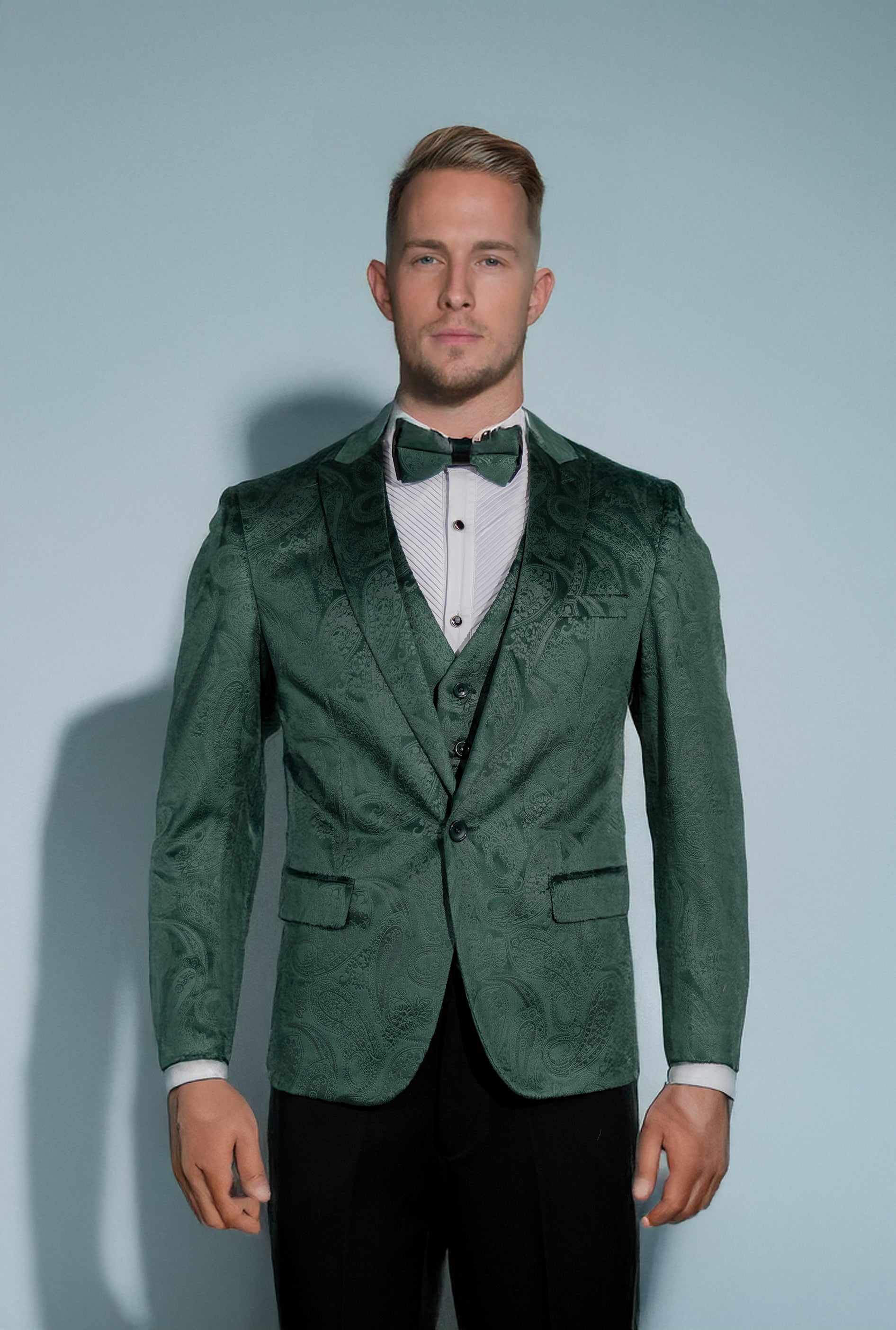 Emerald Green Velvet Paisley Suit