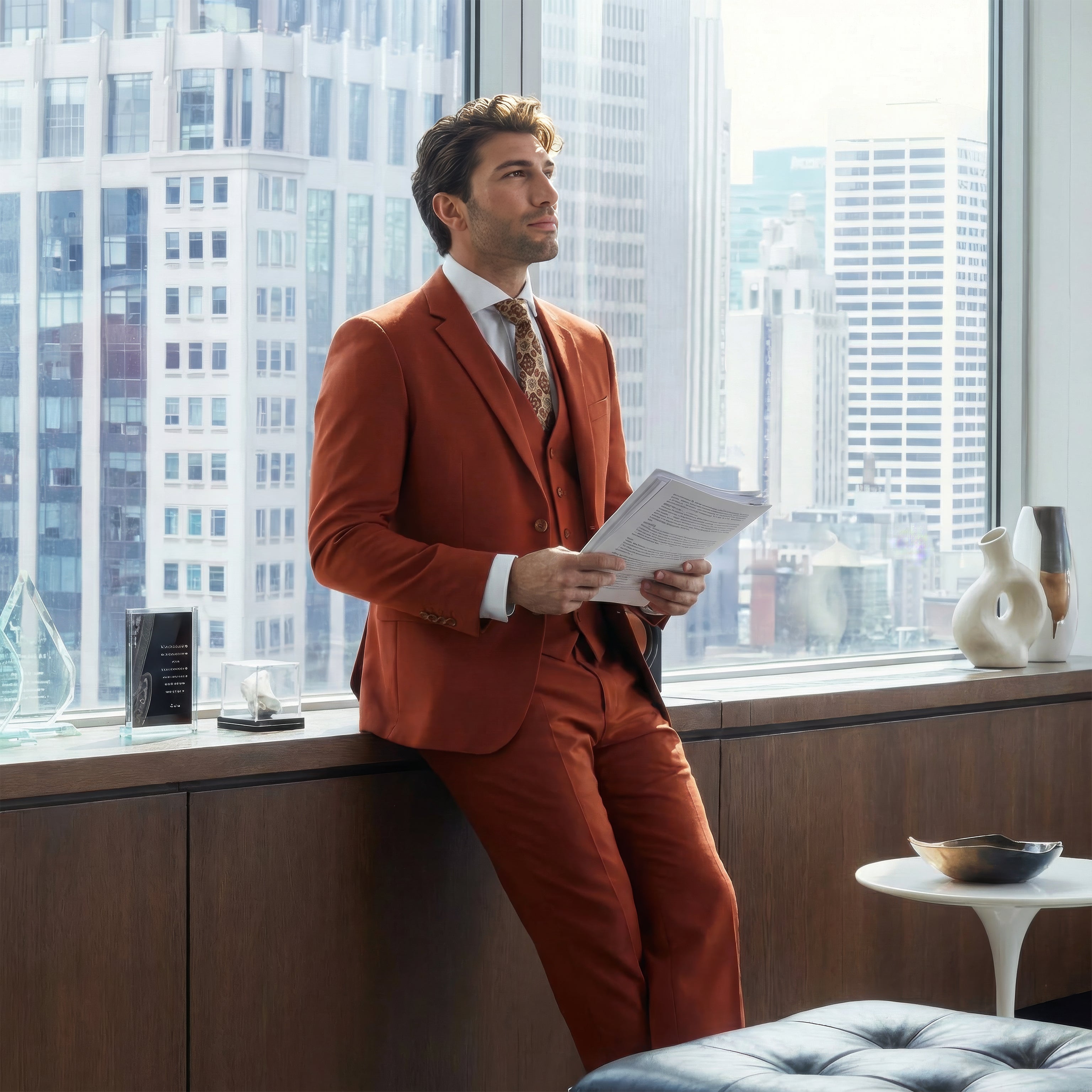 Light Burgundy Solid Suit