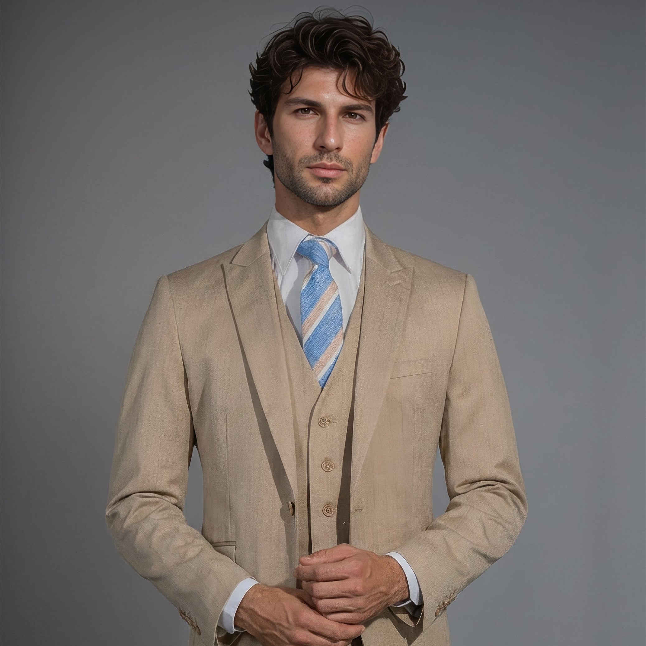 Beige Pinstripe Suit
