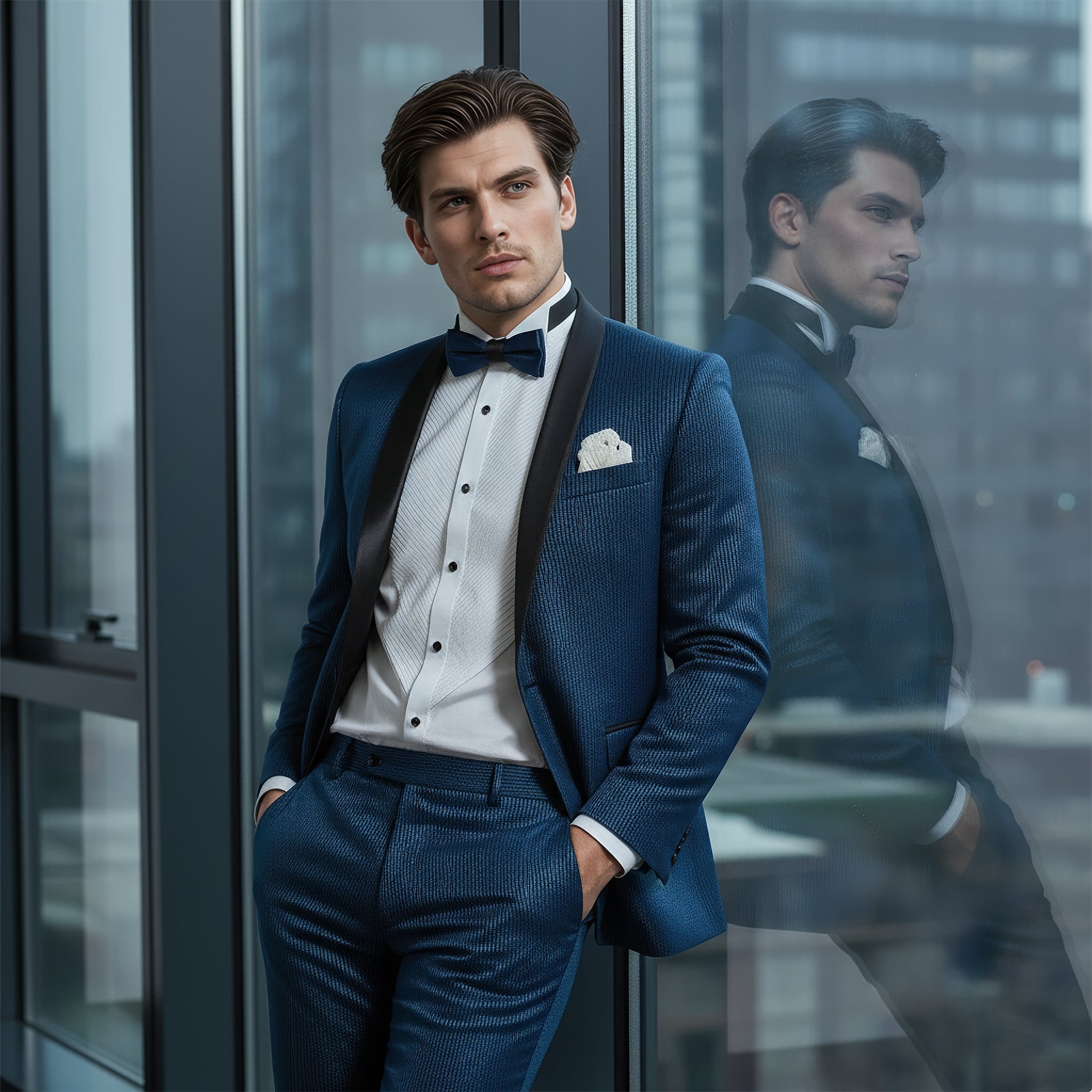 Shawl Lapel Shiny Blue Tuxedo