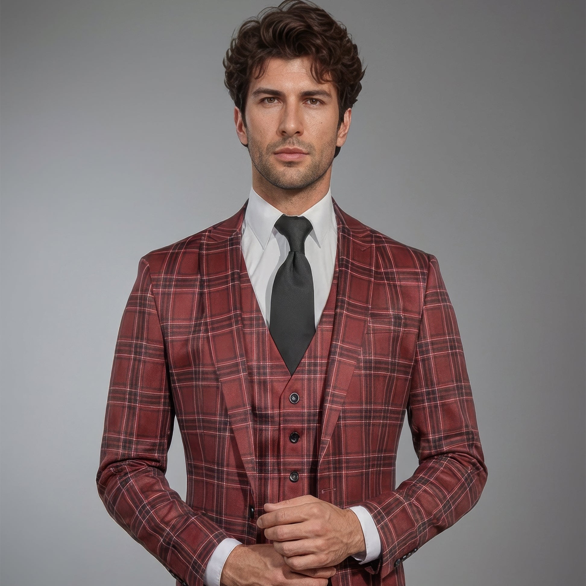 Burgundy Plaid Suit