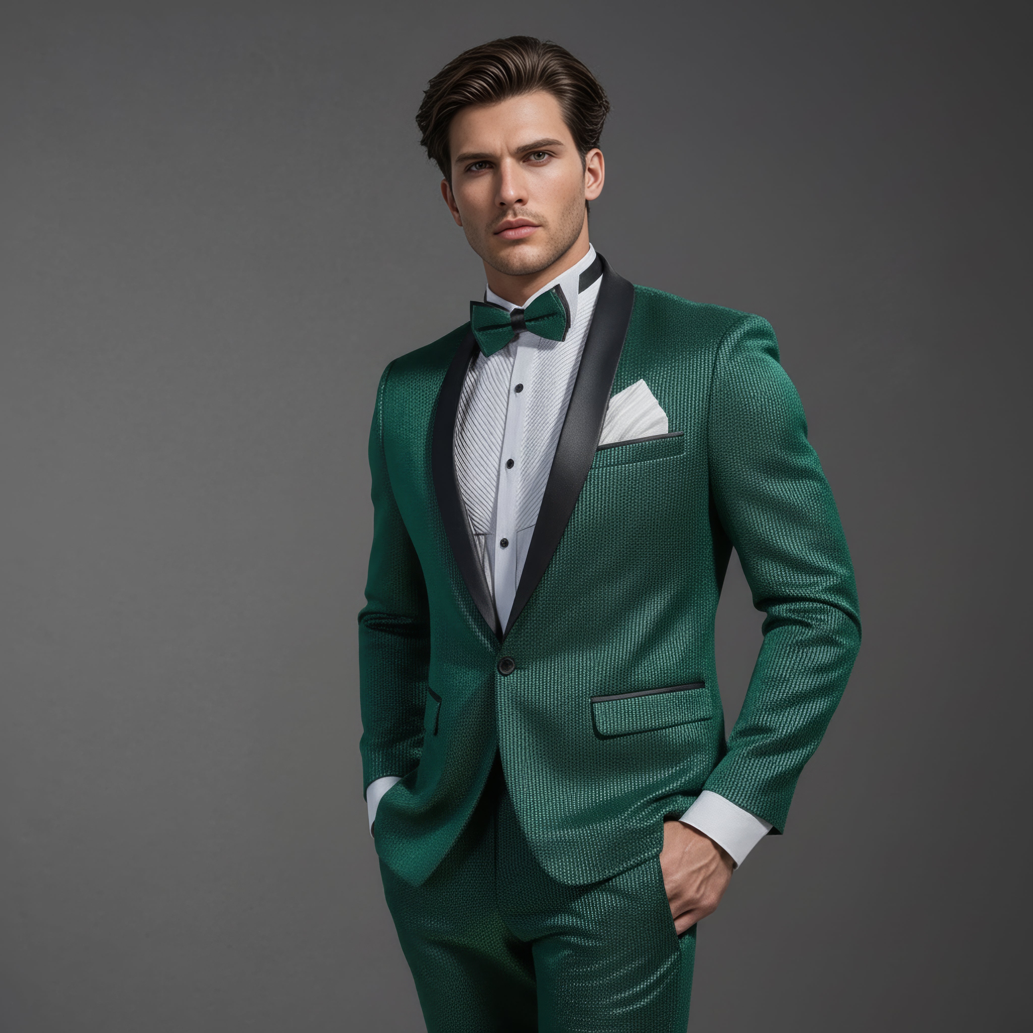 Shawl Lapel Green Shiny Tuxedo
