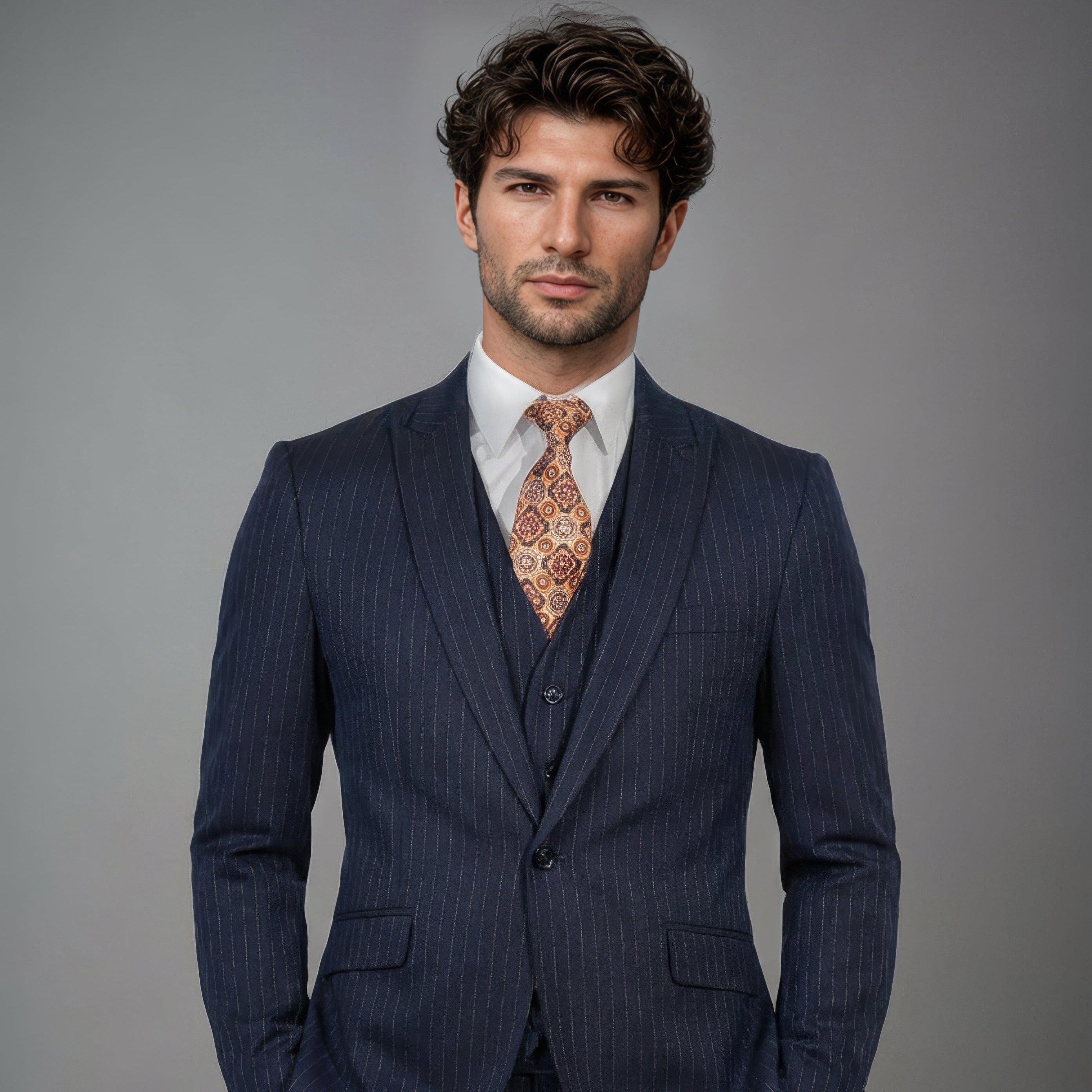 Navy Blue Pinstripe Suit