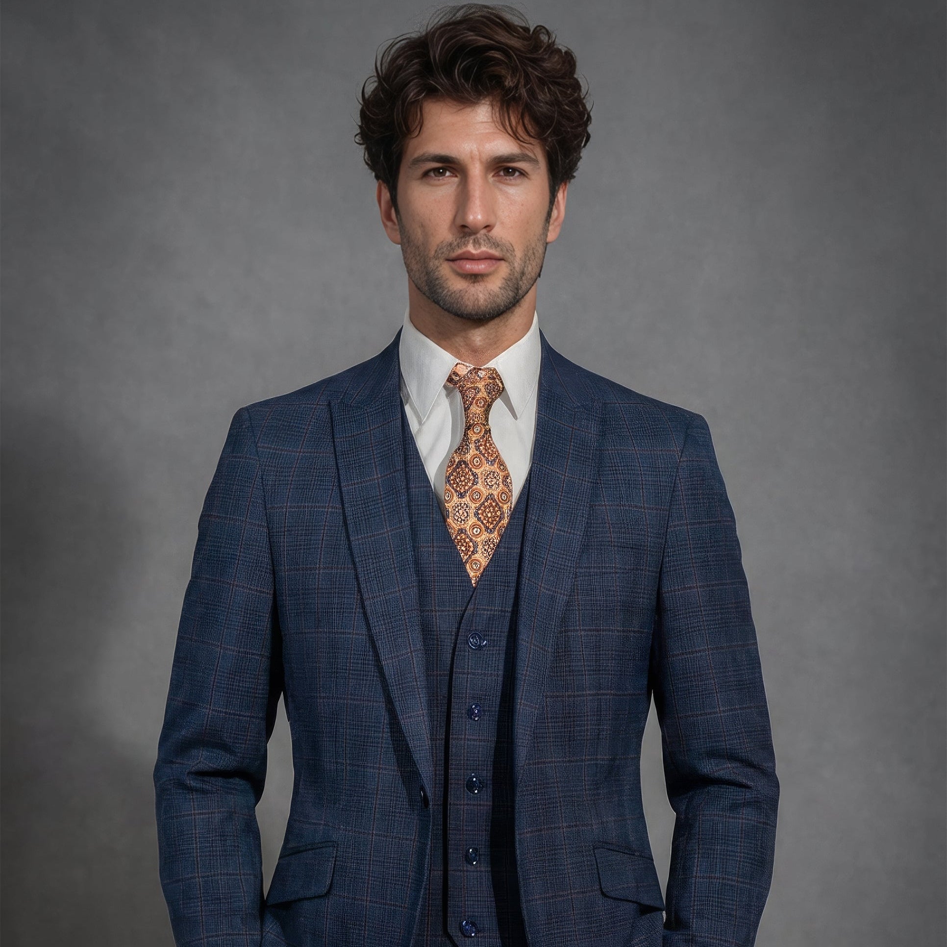 Navy Blue Plaid Suit