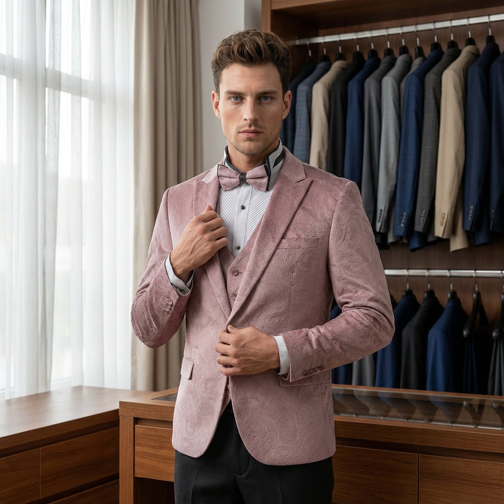 Pink Velvet Paisley Suit