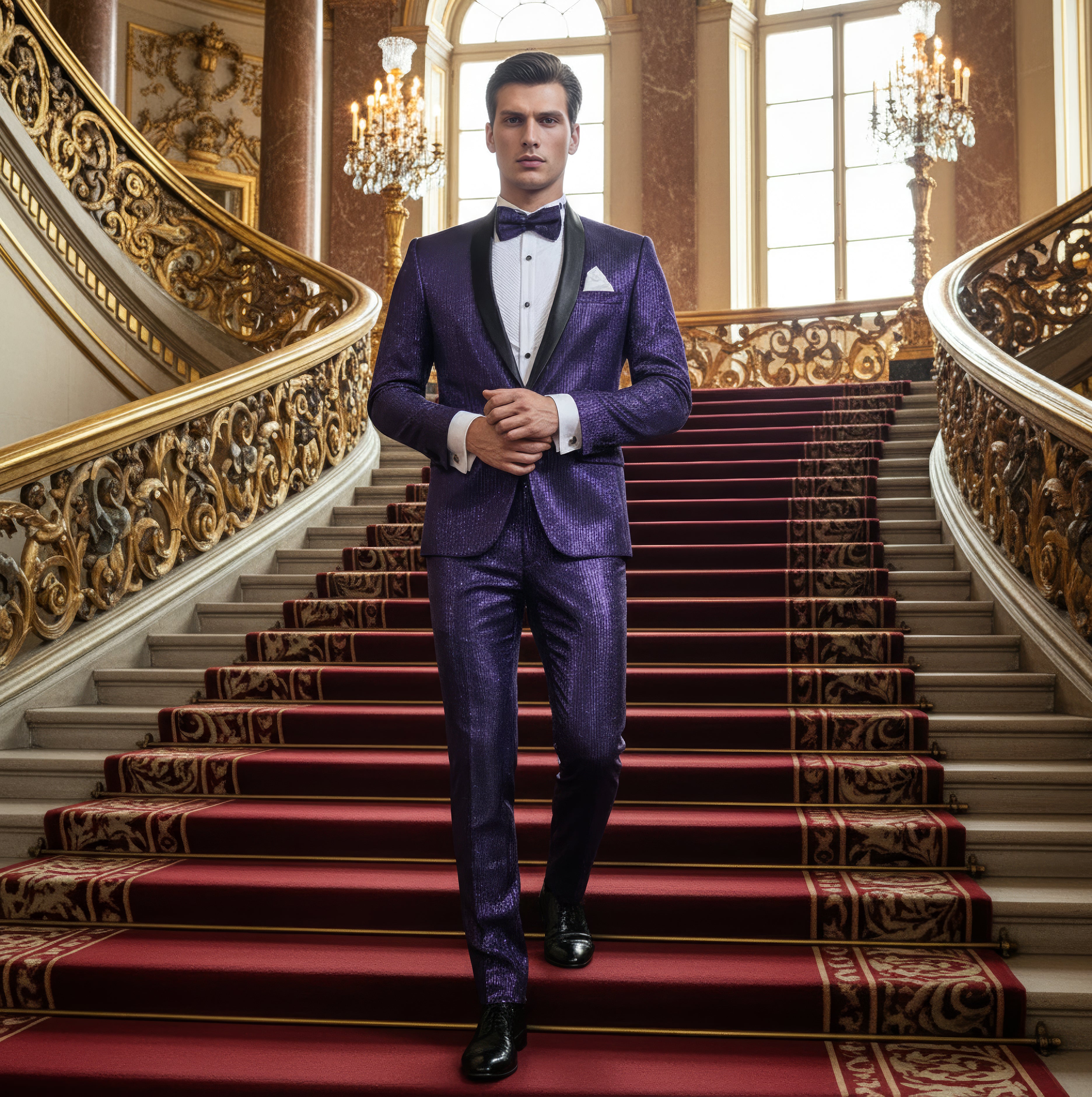 Shawl Lapel Purple Shiny Tuxedo