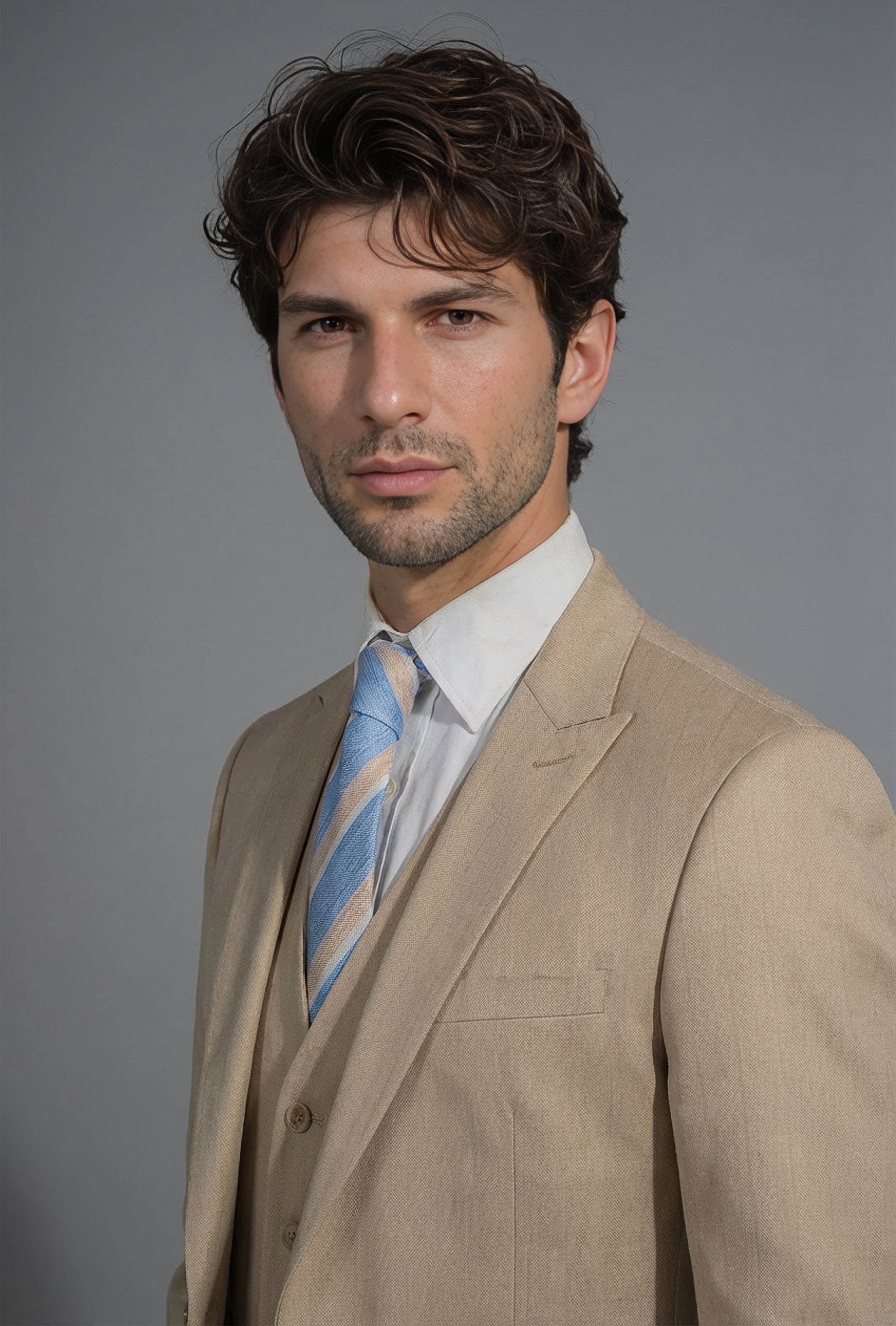 Beige Pinstripe Suit