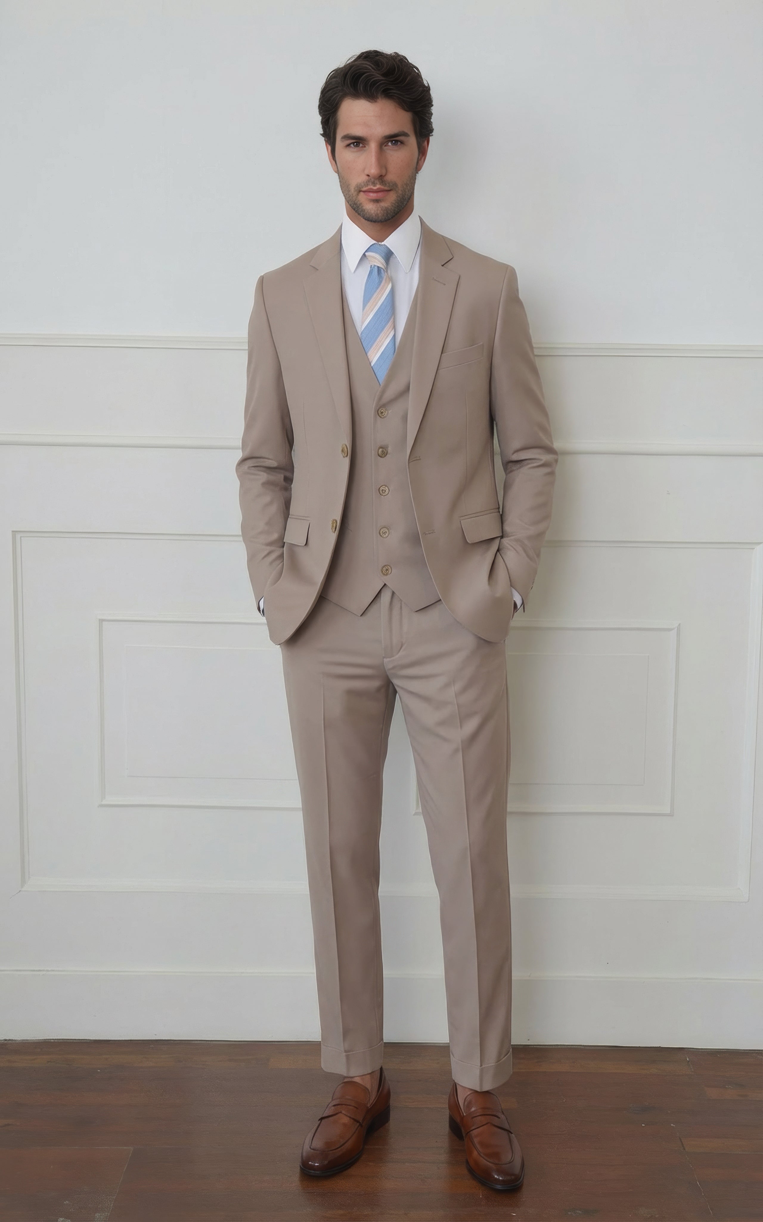 Beige Solid Suit