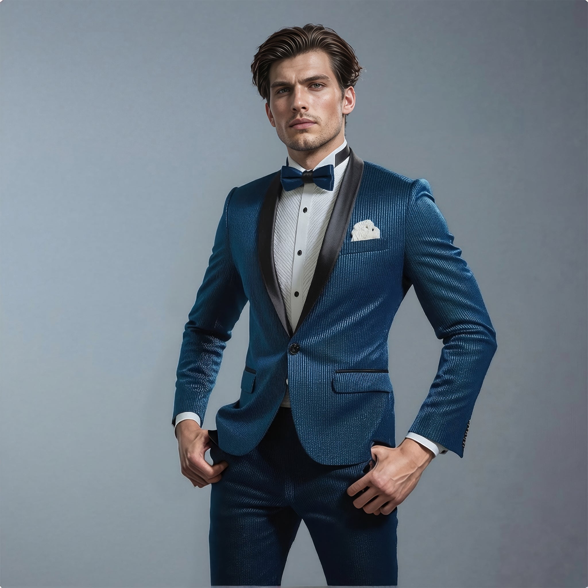 Shawl Lapel Shiny Blue Tuxedo