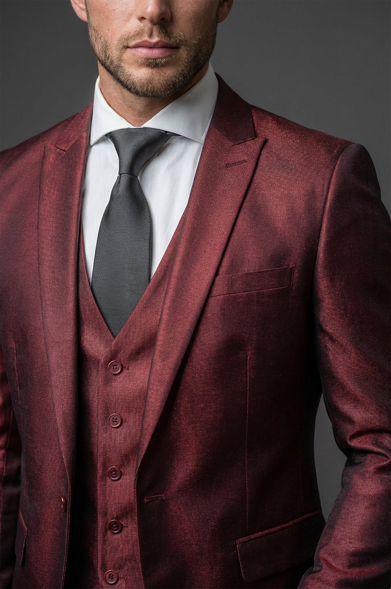 Shark Skin Burgundy Suit