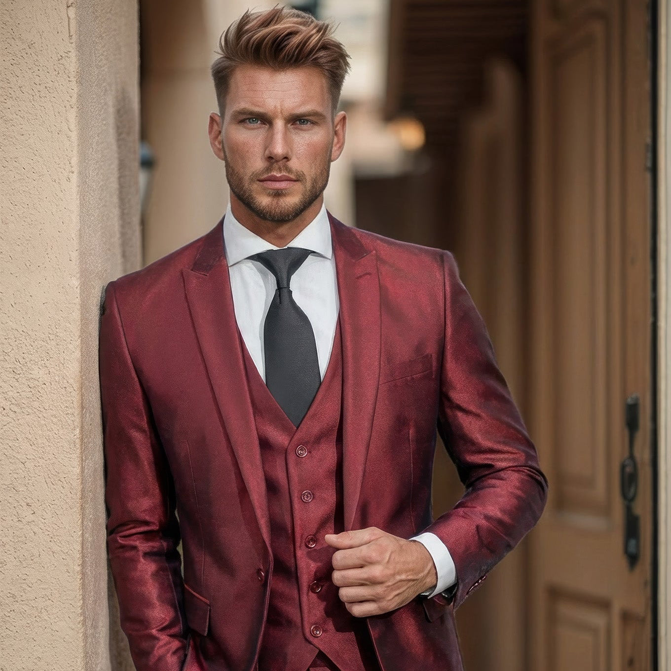 Shark Skin Burgundy Suit