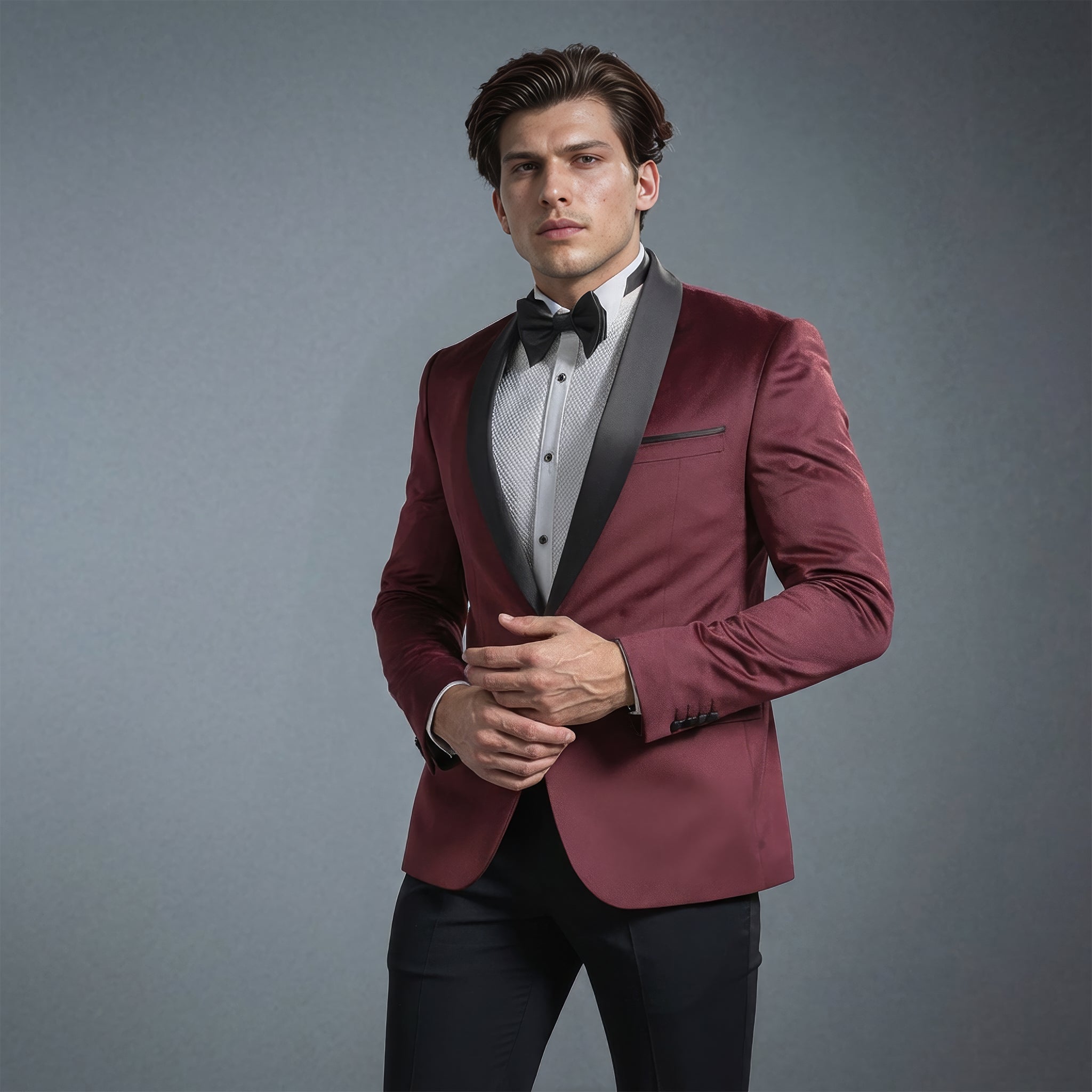 Shawl Lapel Burgundy Velvet Tuxedo