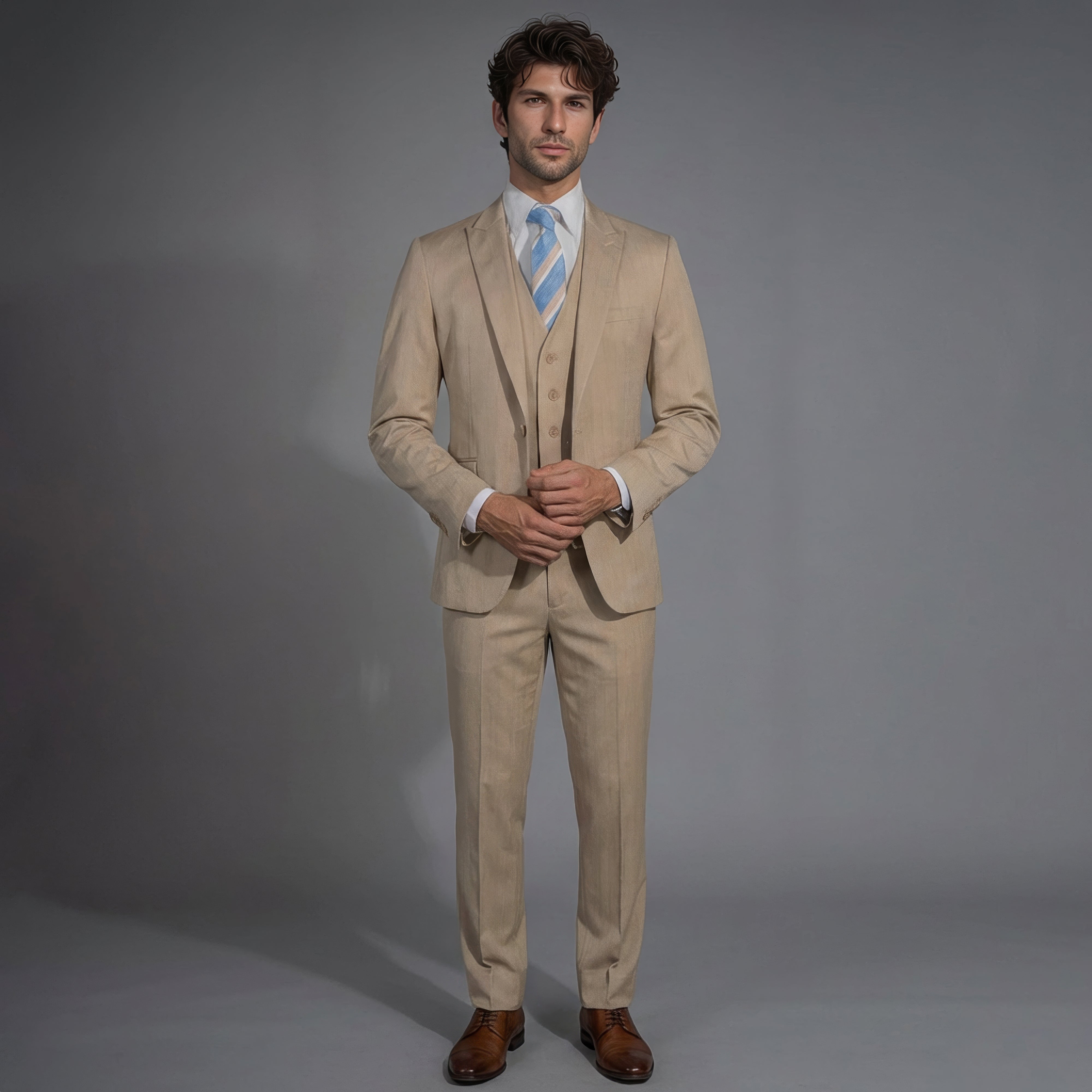 Beige Pinstripe Suit