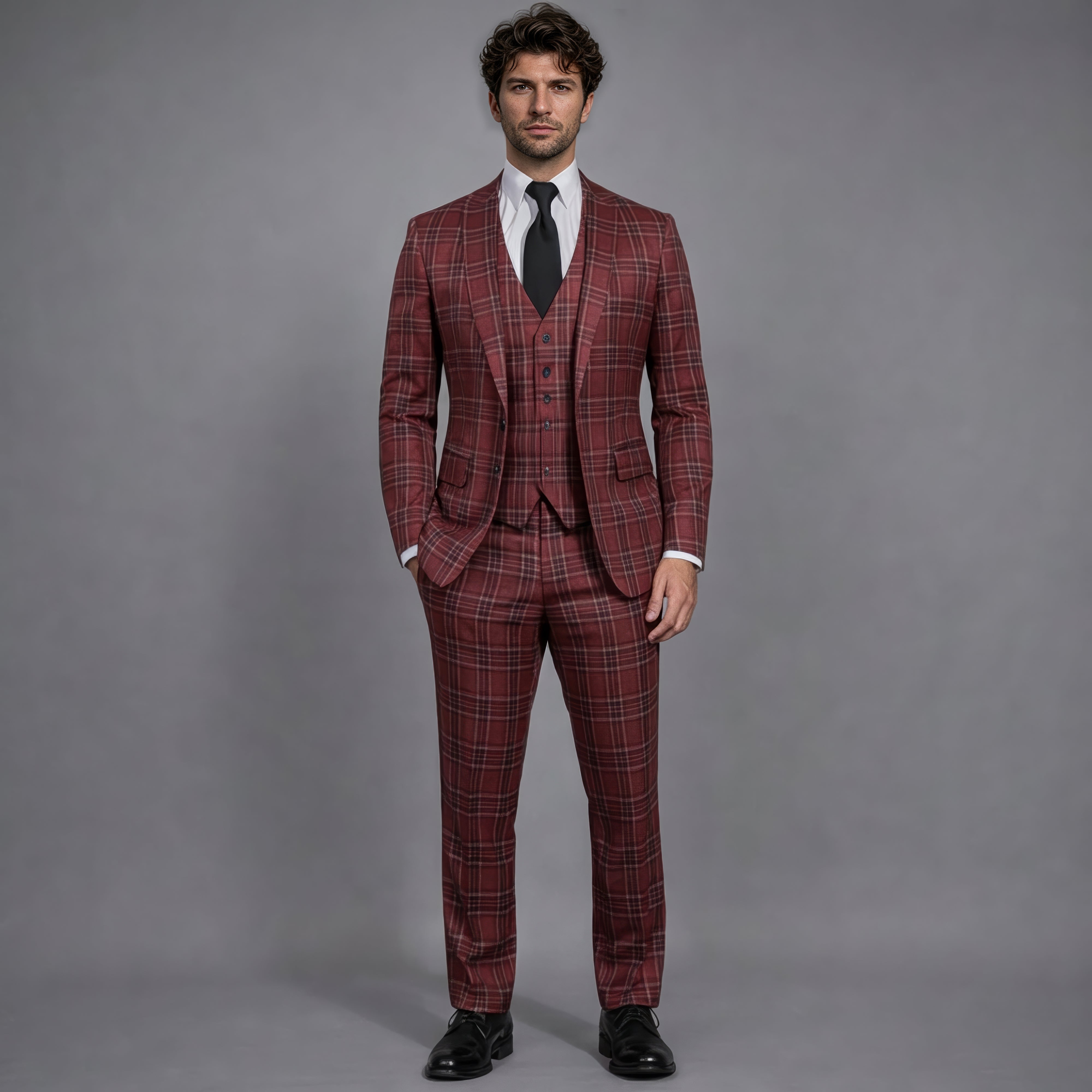 Burgundy Plaid Suit