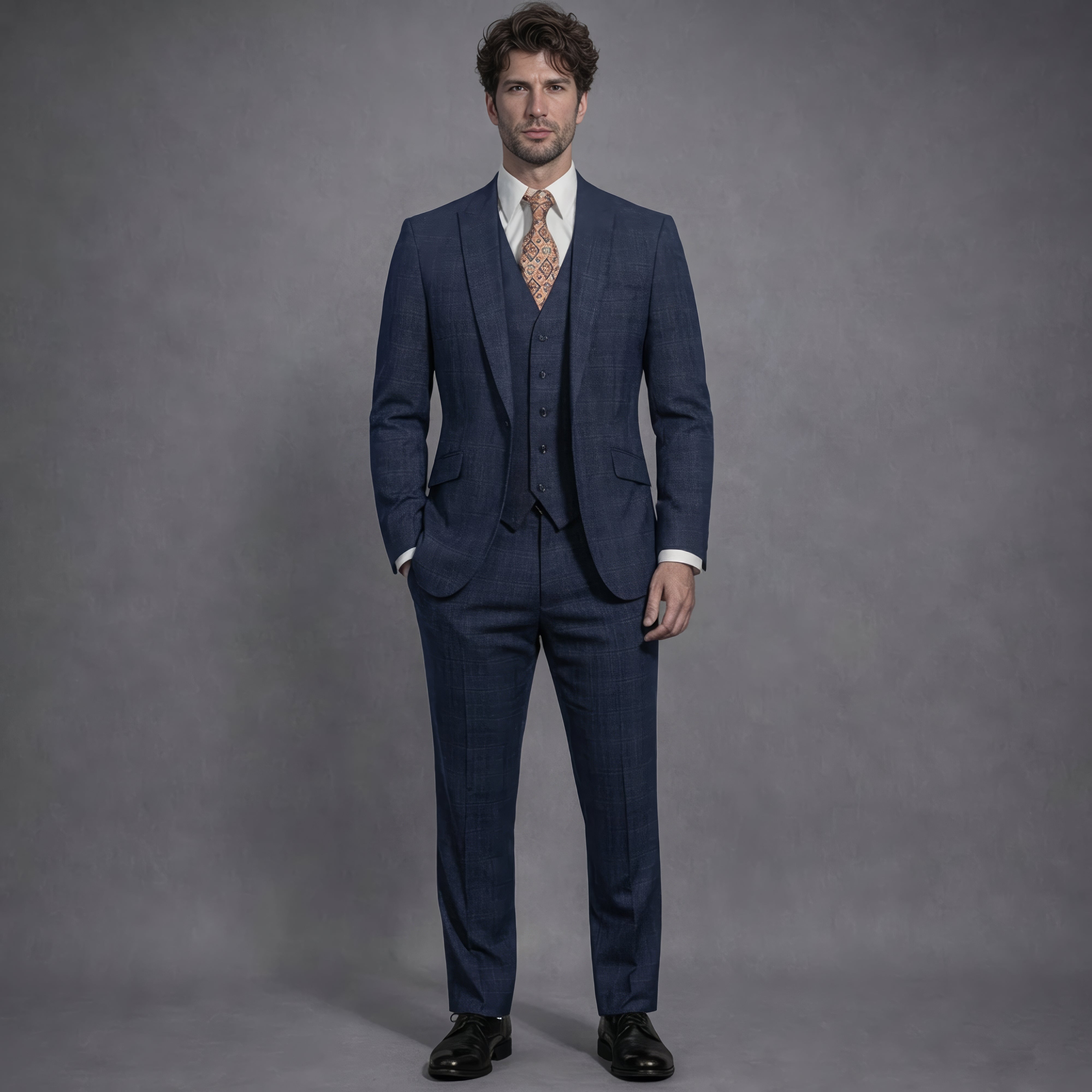 Navy Blue Plaid Suit