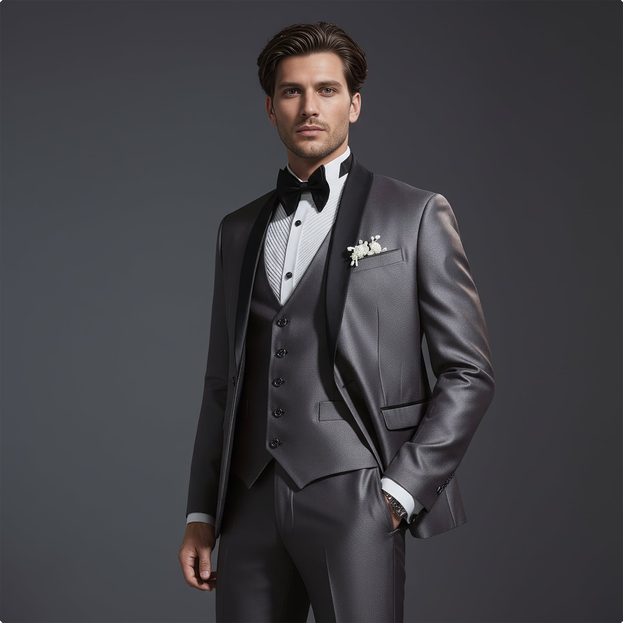 Shawl Lapel Gray Solid Tuxedo