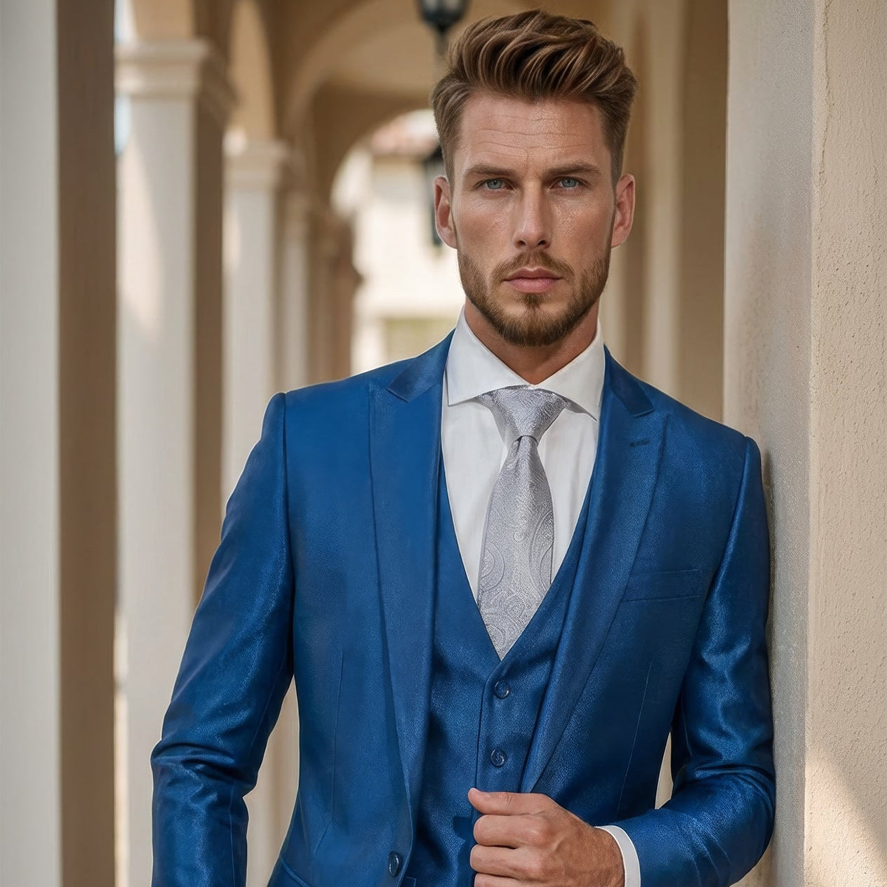 Indigo Blue Shark Skin Suit