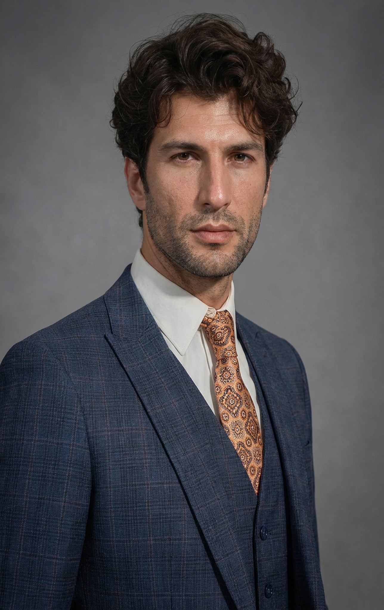 Navy Blue Plaid Suit