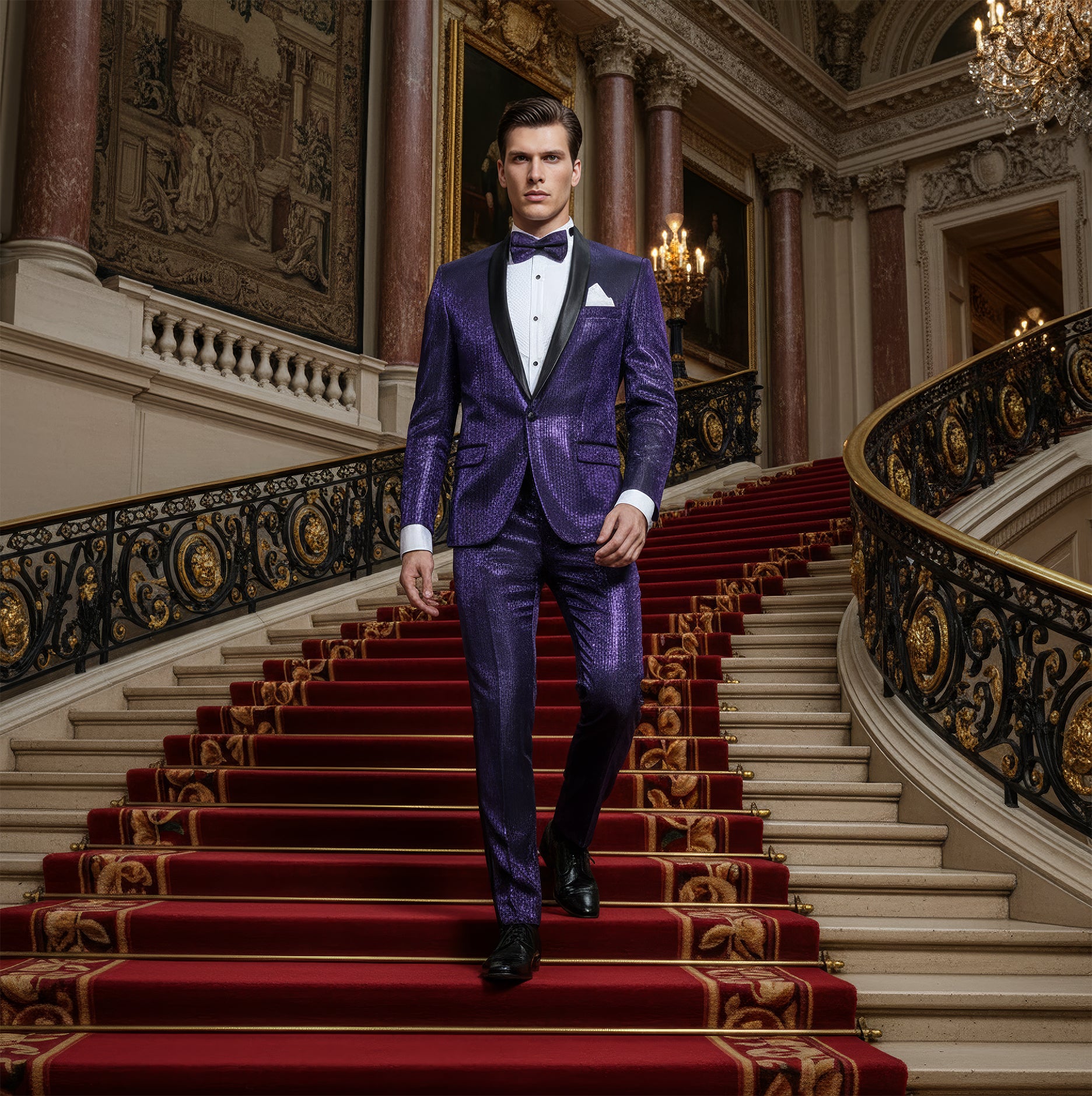 Shawl Lapel Purple Shiny Tuxedo