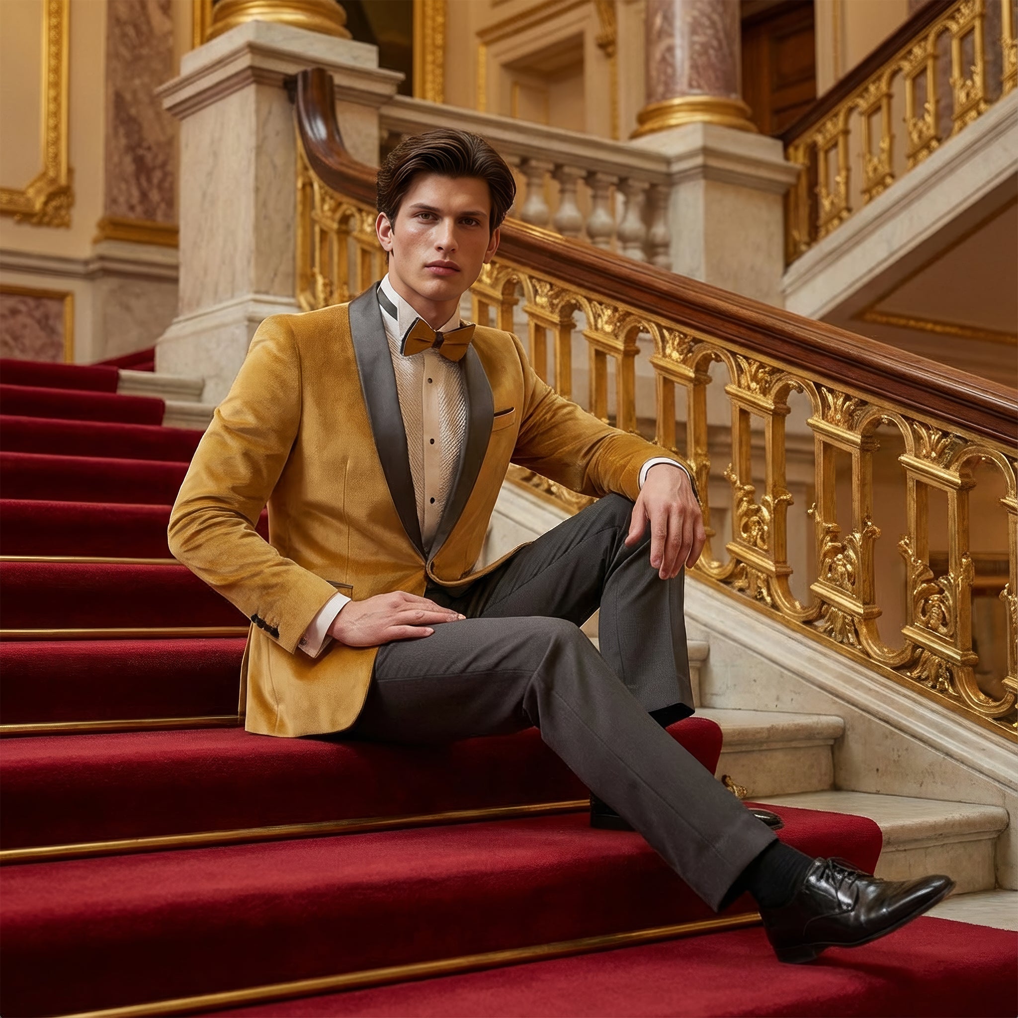 Shawl Lapel Gold Velvet Tuxedo